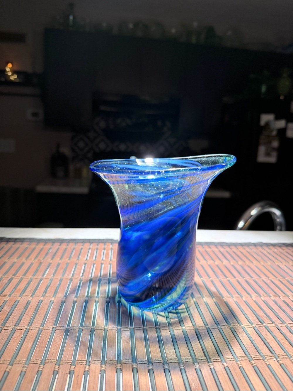 Handblown Blue Swirl Art Glass Vase